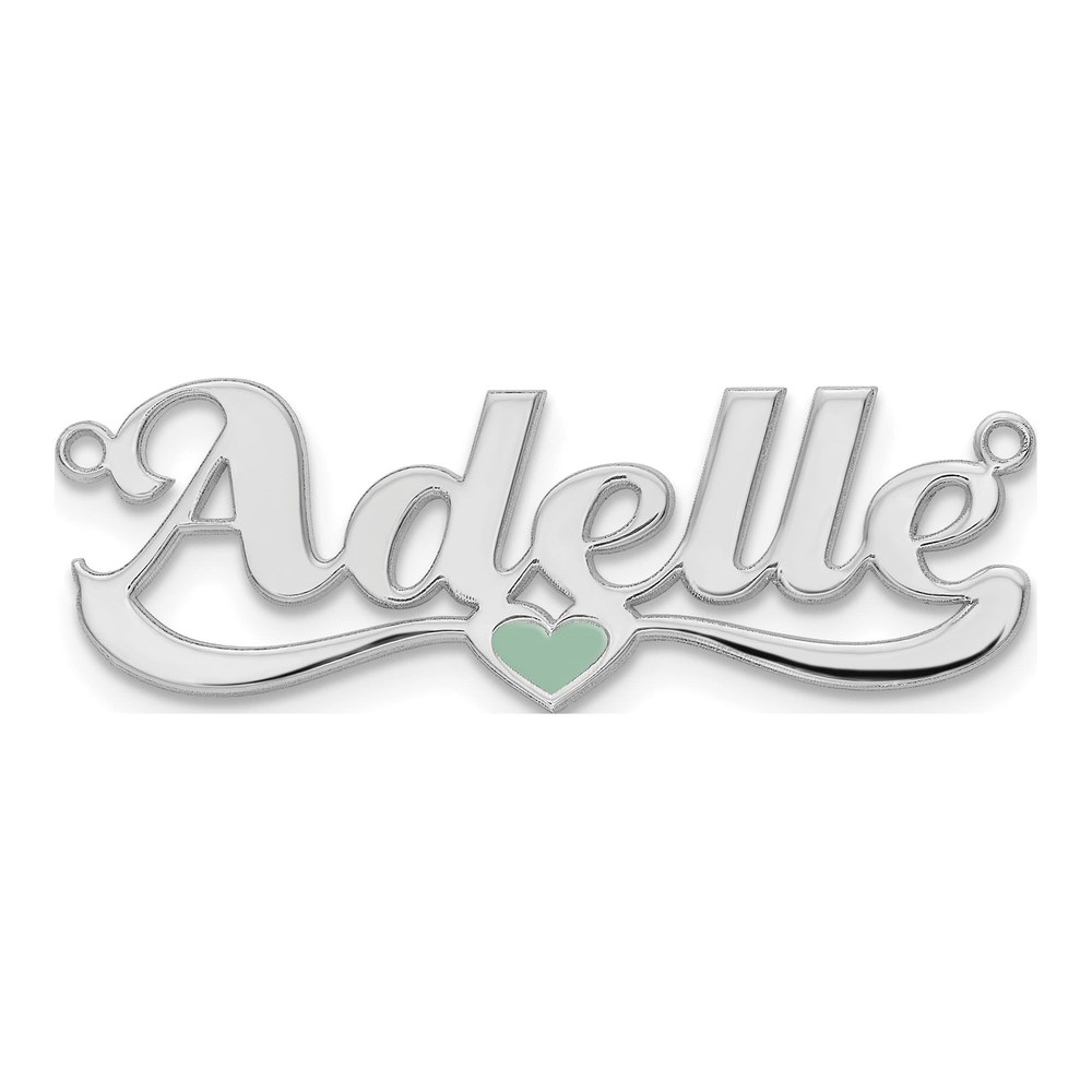 10K White Gold Enameled Heart Name Plate Pendant