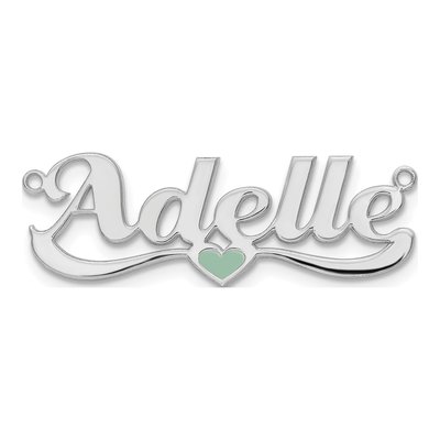 10K White Gold Enameled Heart Name Plate Pendant