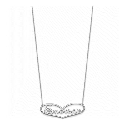 10K White Gold Large Heart Name Plate Necklace – view 2