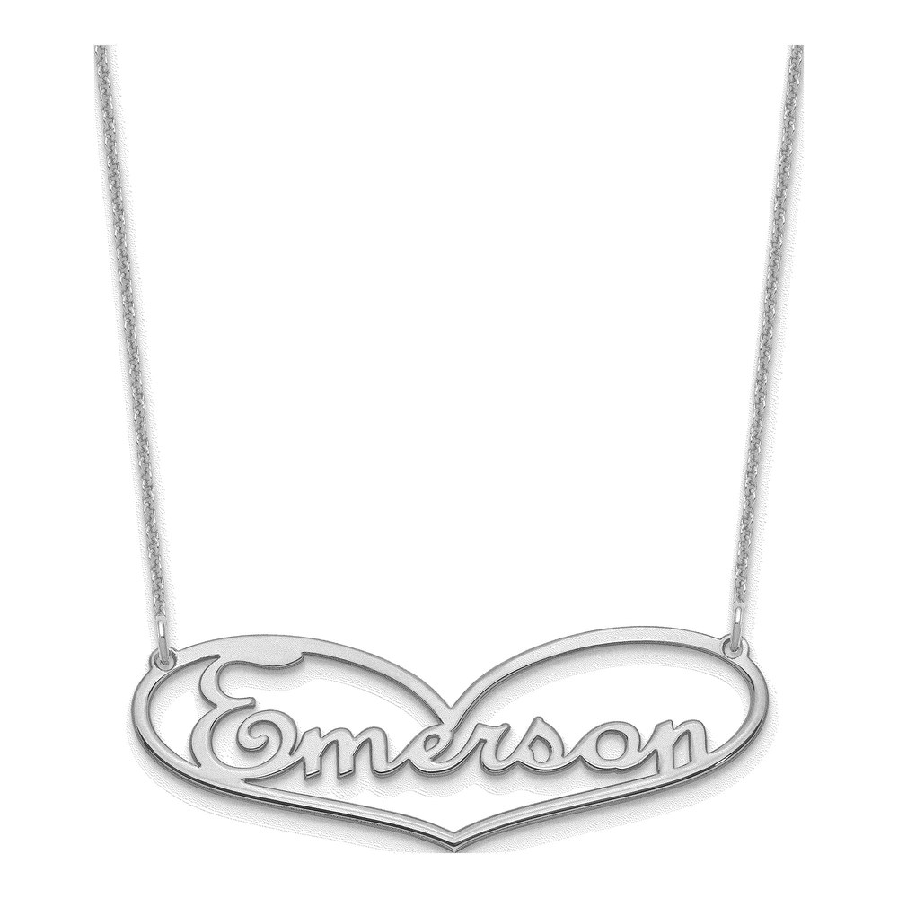 10K White Gold Large Heart Name Plate Necklace