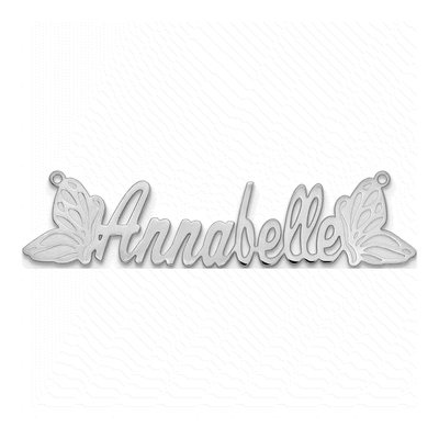 10K White Gold Butterfly Name Plate Pendant – view 3