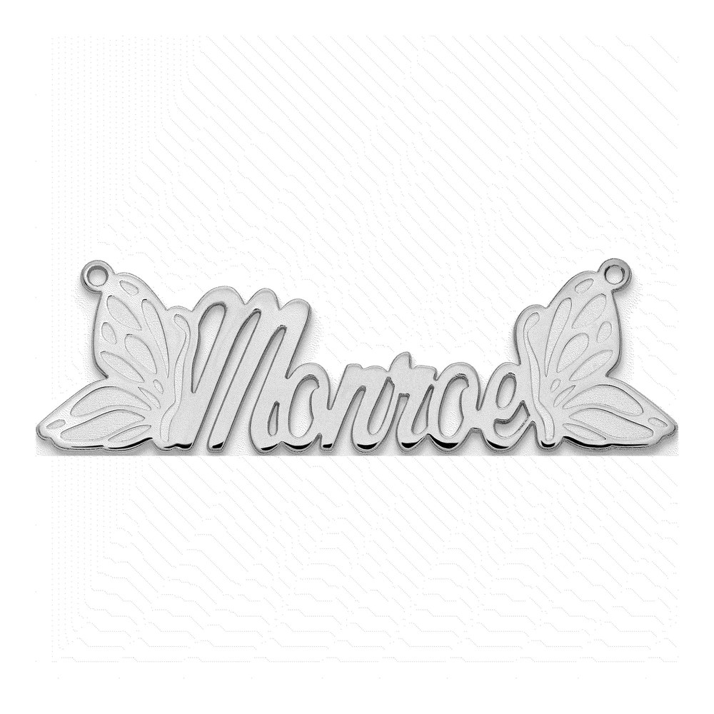 10K White Gold Butterfly Name Plate Pendant