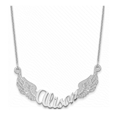 10K White Gold Personalized Angel Wings Necklace