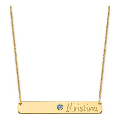 10K Yellow Gold Crystal Personalized Bar Necklace