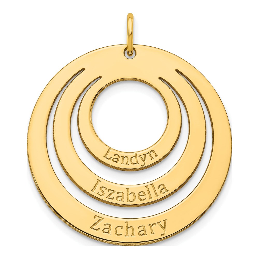 10K Yellow Gold Personalized 3-Name Circle Pendant