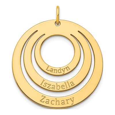 10K Yellow Gold Personalized 3-Name Circle Pendant