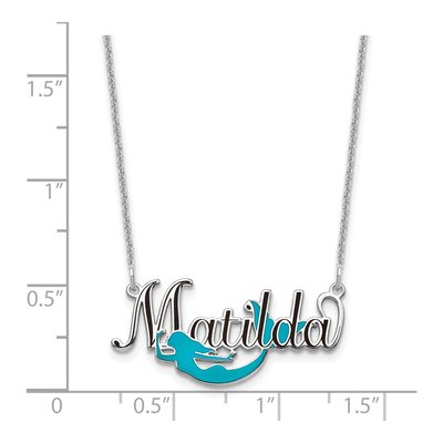 10K White Gold Enameled Name Plate Mermaid Necklace – view 3