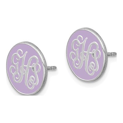 10K White Gold Enameled Circle Monogram Stud Earrings – view 2