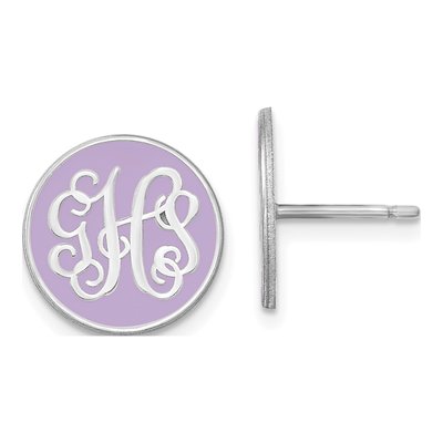 10K White Gold Enameled Circle Monogram Stud Earrings