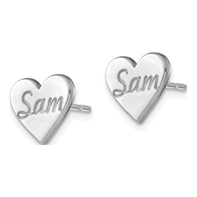 10K White Gold Personalized Heart Stud Earrings – view 2