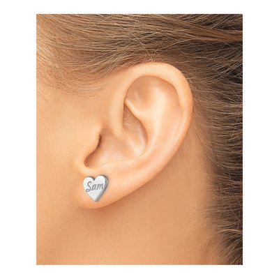10K White Gold Personalized Heart Stud Earrings – view 3