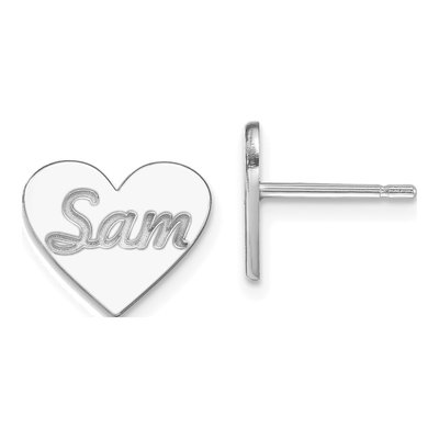 10K White Gold Personalized Heart Stud Earrings