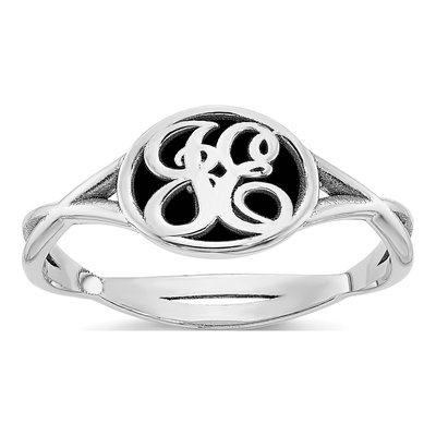10K White Gold Enameled Twisted Initial Signet Ring