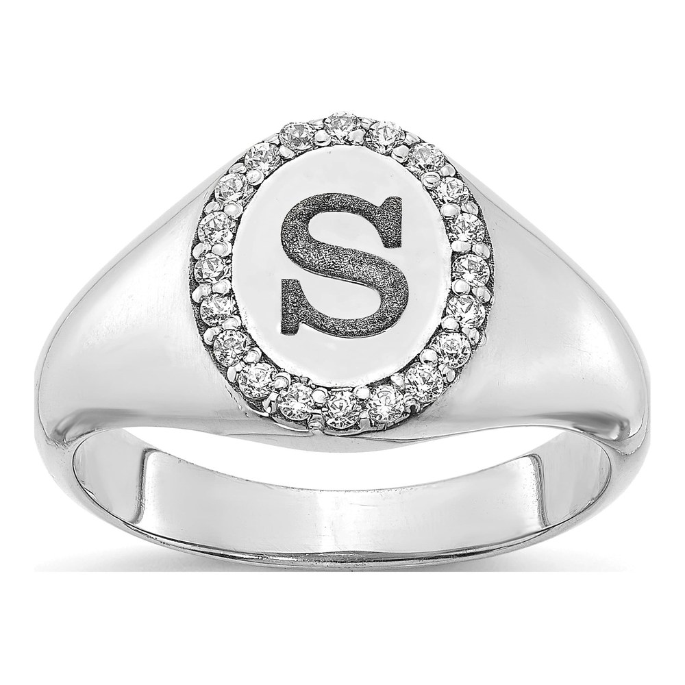 10K White Gold 0.16 ct tw Diamond Initial Signet Ring