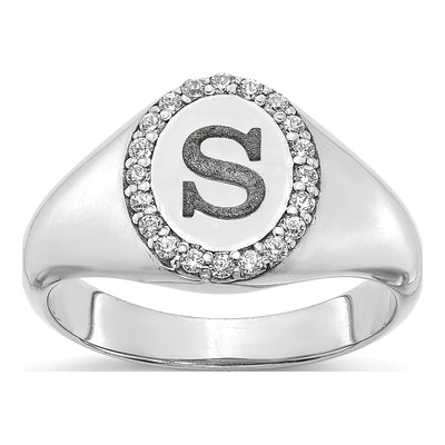 10K White Gold 0.16 ct tw Diamond Initial Signet Ring