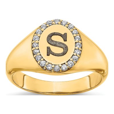 10K Yellow Gold 0.16 ct tw Diamond Initial Signet Ring