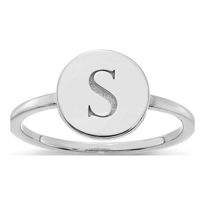 10K White Gold Initial Circle Signet Ring