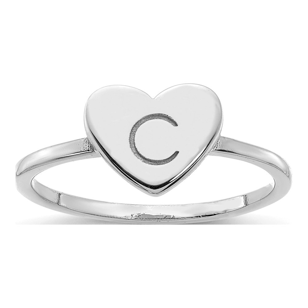 10K White Gold Initial Heart Signet Ring