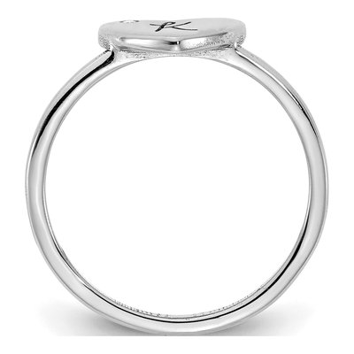 10K White Gold Diamond Initial Heart Signet Ring – view 2