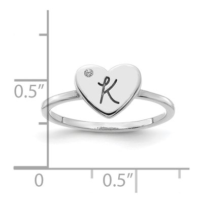 10K White Gold Diamond Initial Heart Signet Ring – view 3