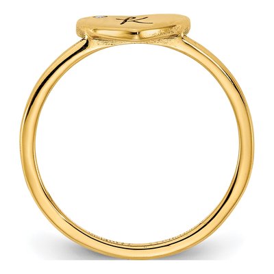 10K Yellow Gold Diamond Initial Heart Signet Ring – view 2