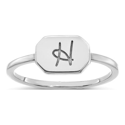 10K White Gold Initial Octagon Signet Ring