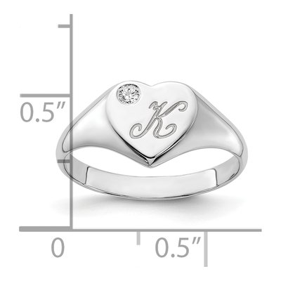10K White Gold Diamond Initial Heart Signet Ring – view 2