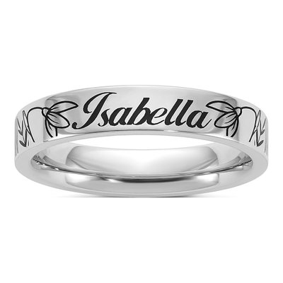10K White Gold Personalized Name Birth Flower Ring