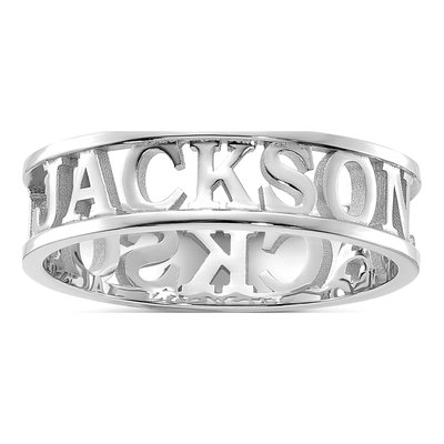 10K White Gold Cut-Out Name Ring