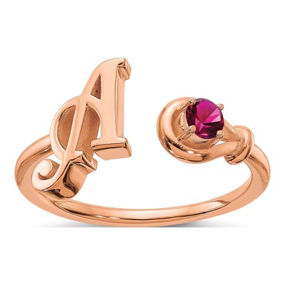 10K Rose Gold Personalized Birthstone Letter A Ring