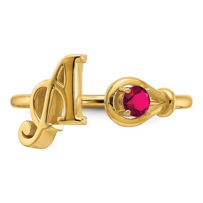 10K Yellow Gold Birthstone Letter A Ring – view 4