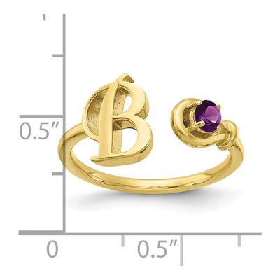 10K Yellow Gold Birthstone Initial B Ring – view 3
