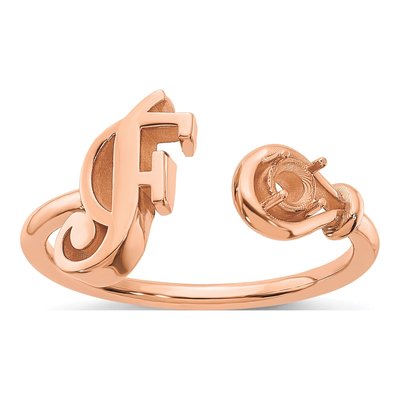 10K Rose Gold Birthstone Letter F Ring – view 3