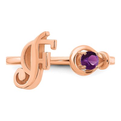 10K Rose Gold Birthstone Letter F Ring – view 6