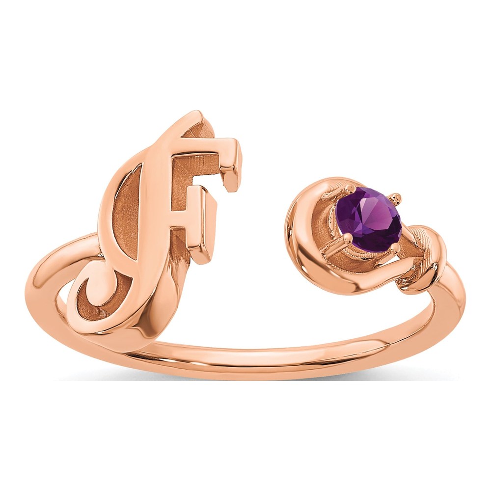 10K Rose Gold Birthstone Letter F Ring