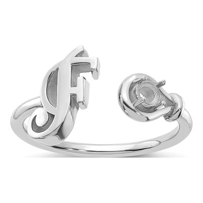 10K White Gold Letter F Ring – view 3