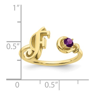 10K Yellow Gold Birthstone Letter F Ring – view 5