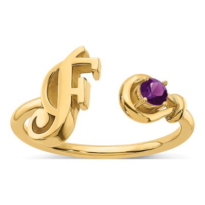 10K Yellow Gold Birthstone Letter F Ring