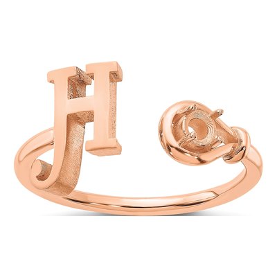 10K Rose Gold Birthstone Letter H Ring – view 3