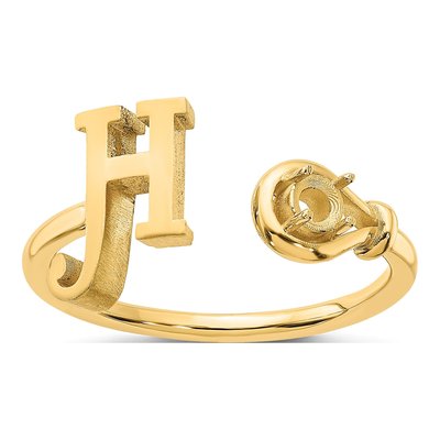 10K Yellow Gold Birthstone Letter H Ring – view 3