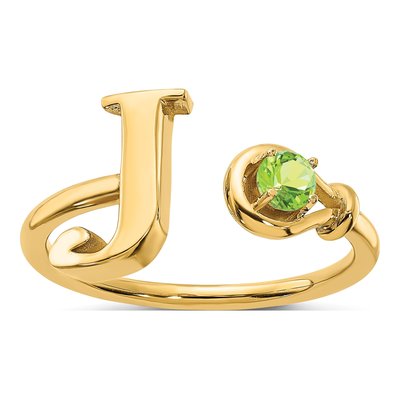 10K Yellow Gold Birthstone Letter J Ring