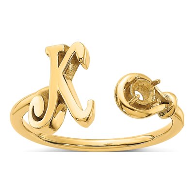 10K Yellow Gold Birthstone Letter K Ring – view 3