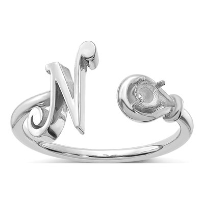 10K White Gold Letter N Ring – view 3