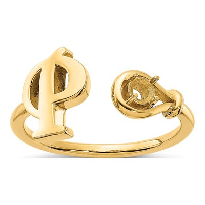 10K Yellow Gold Birthstone Letter P Ring – view 3
