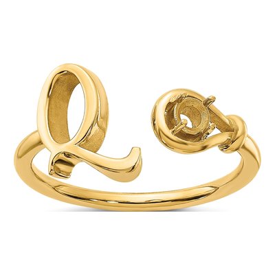 10K Yellow Gold Birthstone Letter Q Ring – view 3