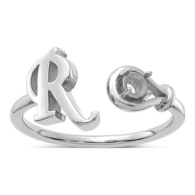 10K White Gold Letter R Ring – view 3