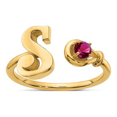 10K Yellow Gold Birthstone Letter S Ring