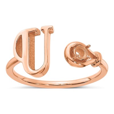 10K Rose Gold Letter U Ring – view 3