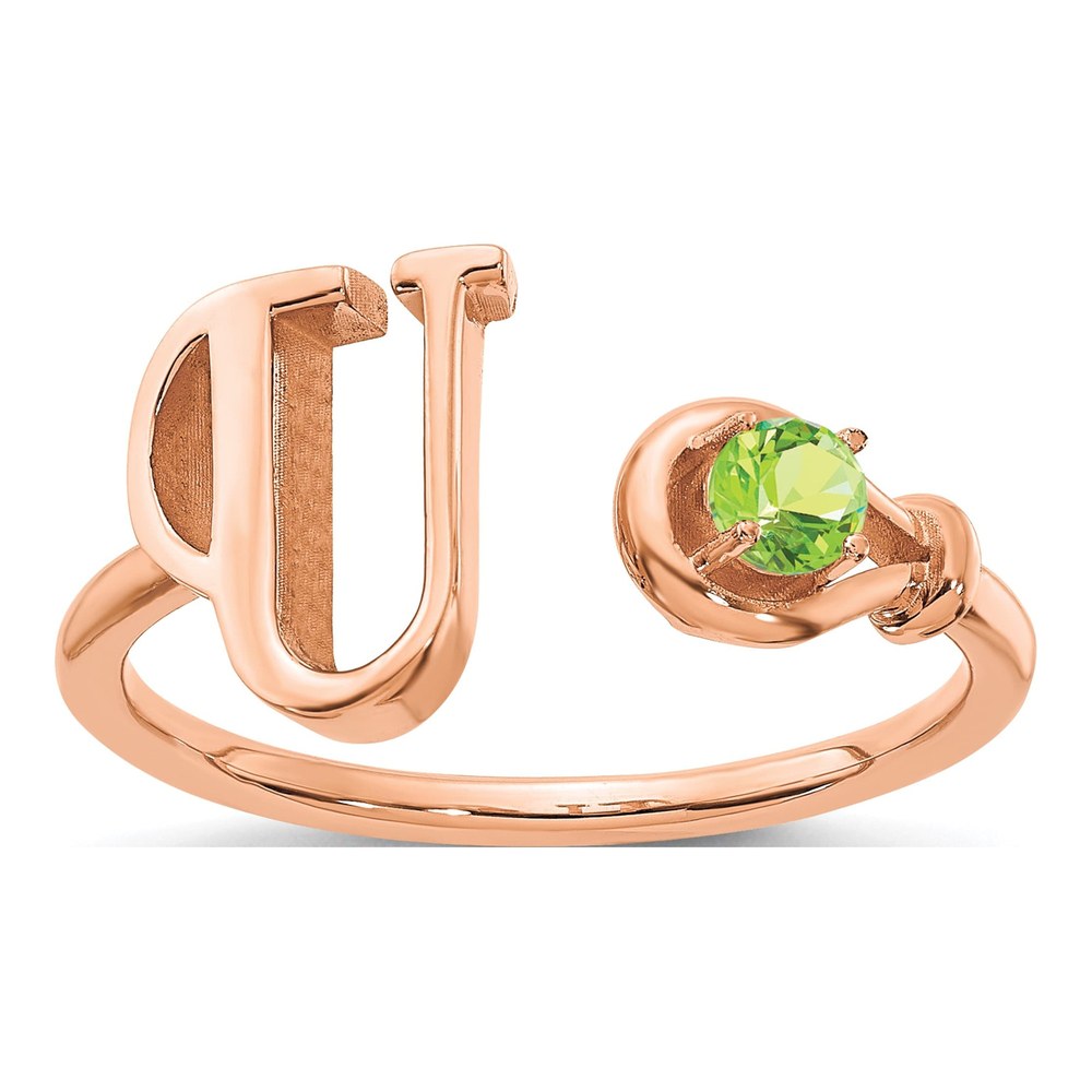 10K Rose Gold Letter U With Birthstone Ring