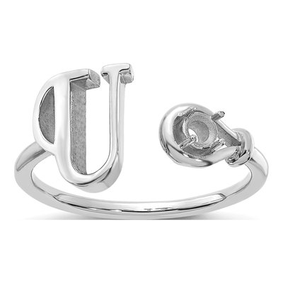 10K White Gold Letter U Ring – view 3